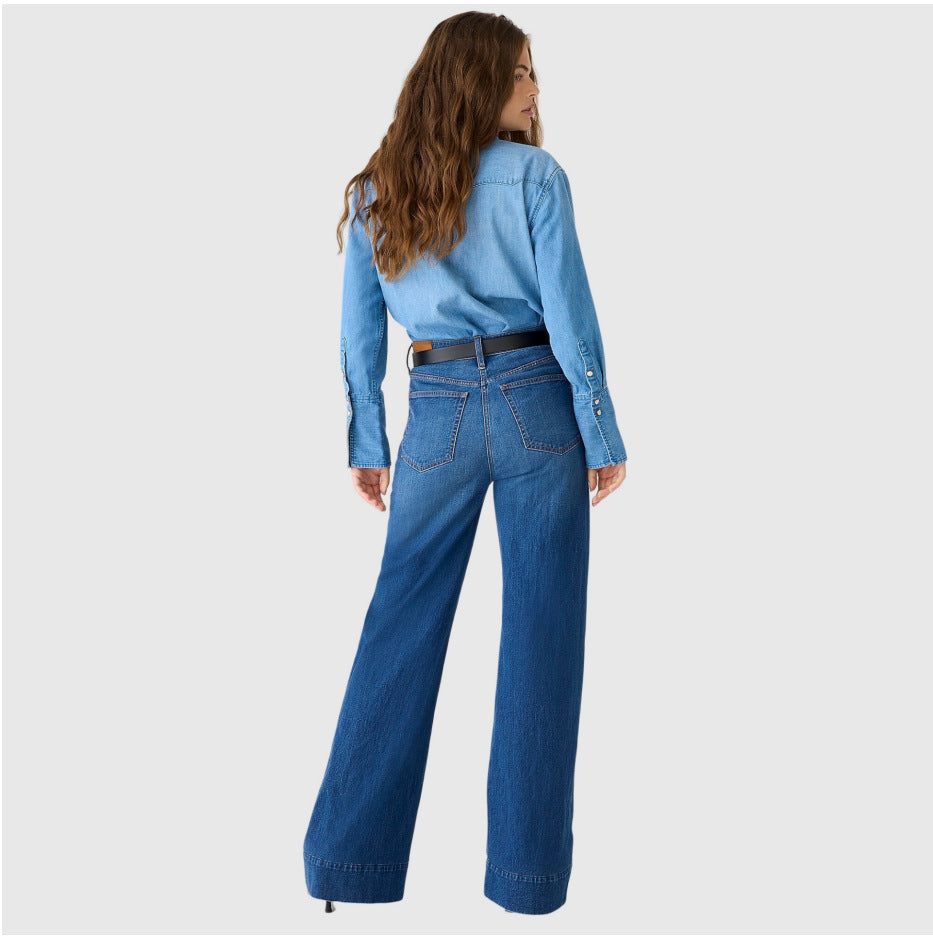Damen Vintage Weite Bein Stretch Lockere Jeans