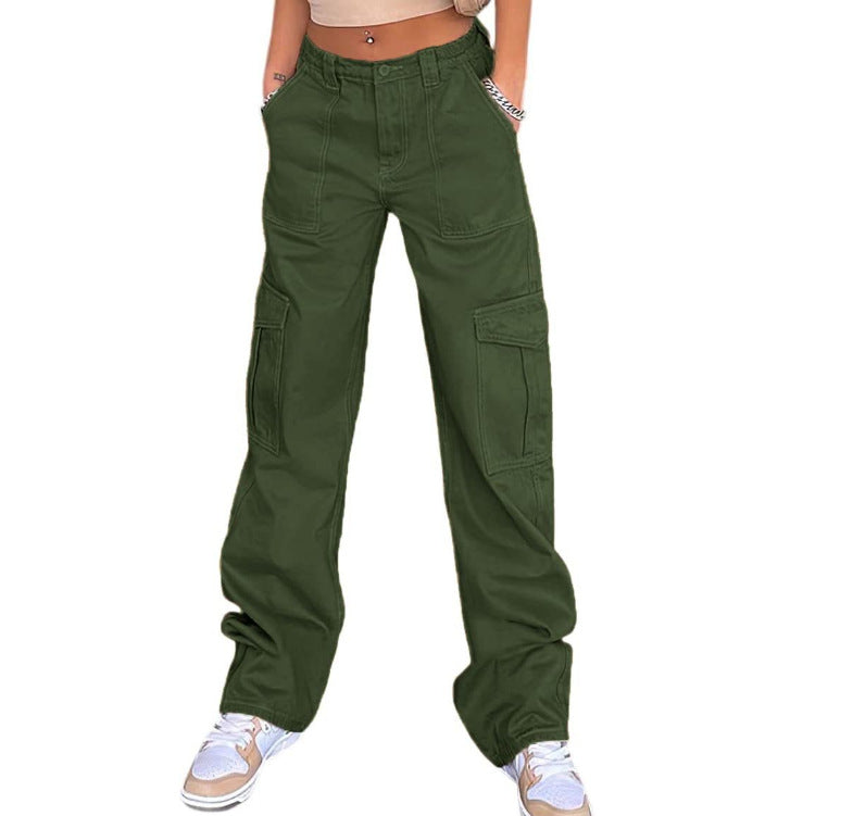 Damenmode Multi-Pocket Workwear Gerade High Rise Slim Fit Loose Jeans