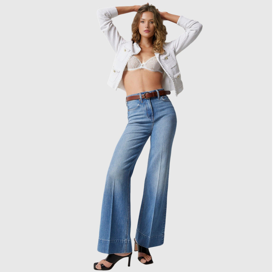 Damen Vintage Weite Bein Stretch Lockere Jeans
