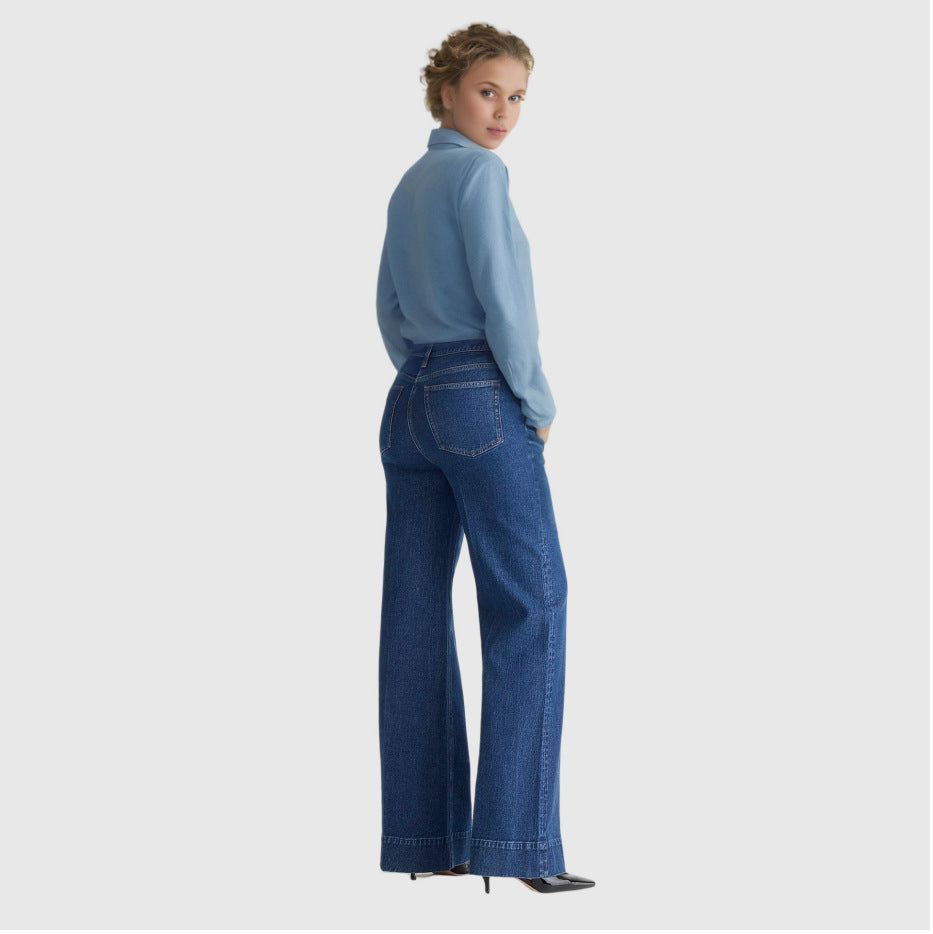 Damen Vintage Weite Bein Stretch Lockere Jeans