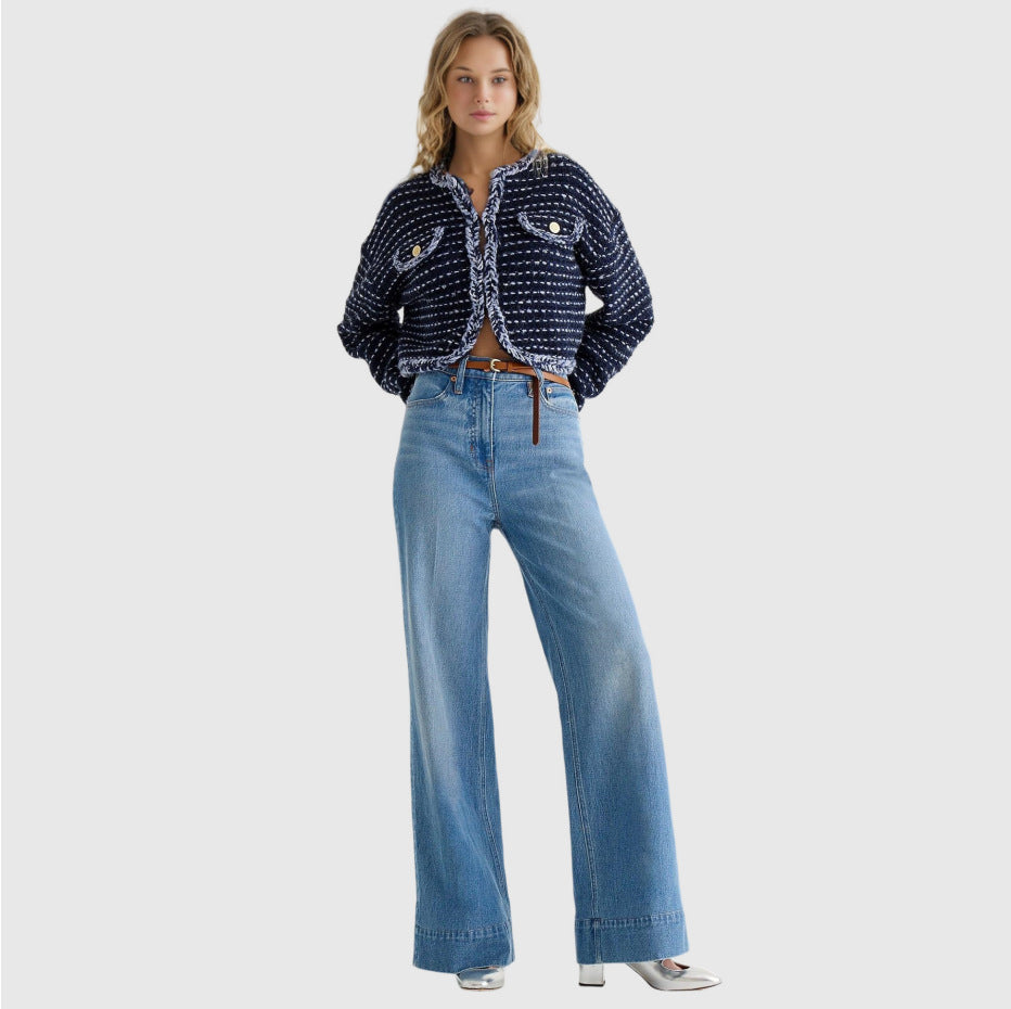 Damen Vintage Weite Bein Stretch Lockere Jeans
