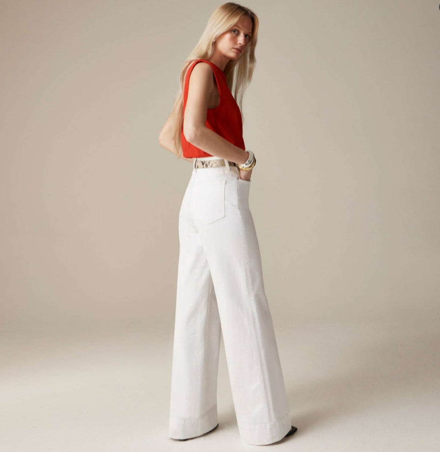 Damen Vintage Weite Bein Stretch Lockere Jeans