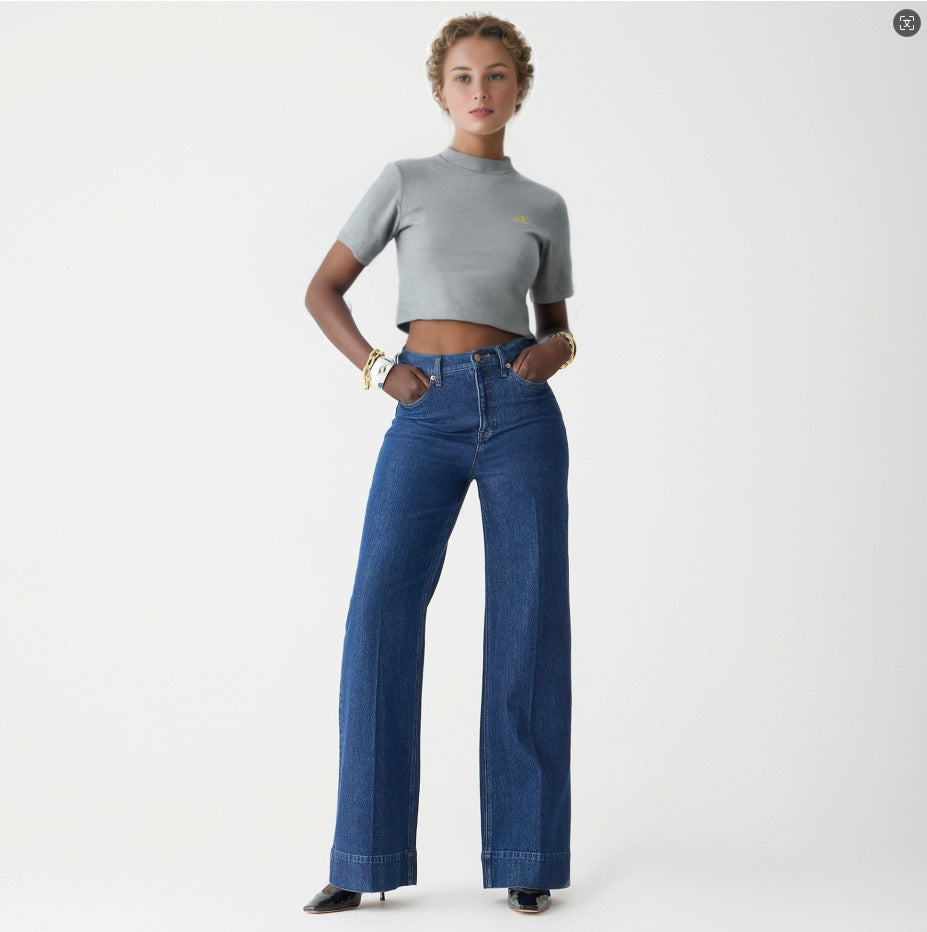 Damen Vintage Weite Bein Stretch Lockere Jeans