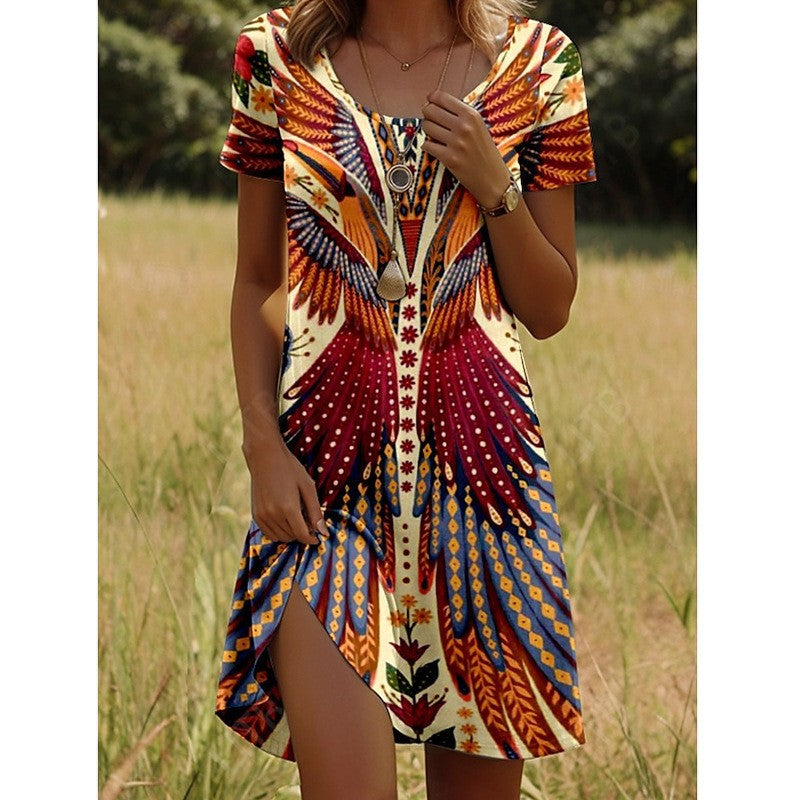 Sommer liches hohles langes Kleid im literarischen Folk-Stil