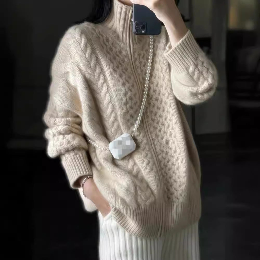 Weicher Rollkragen-Cardigan aus Wolle mit Reißverschluss