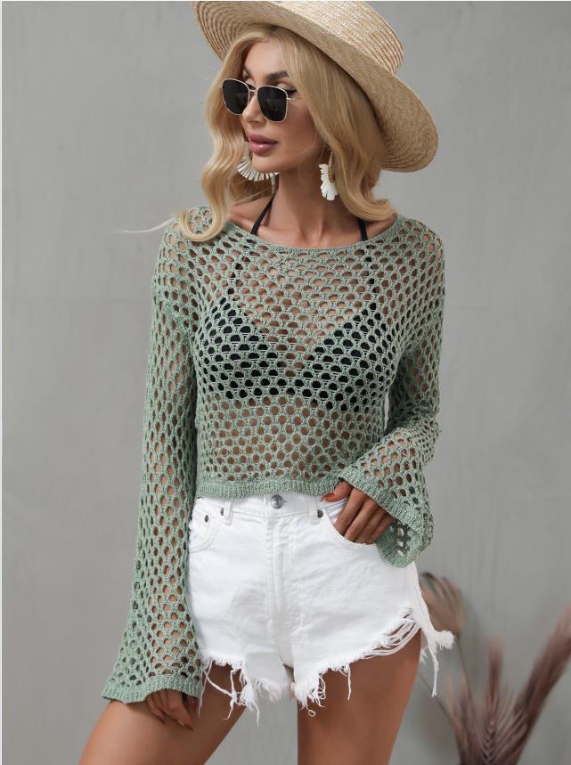 Sommerwind am Strand Locker sitzendes hohles Bikini-Strick-Sonnenschutzoberteil