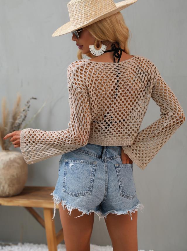 Sommerwind am Strand Locker sitzendes hohles Bikini-Strick-Sonnenschutzoberteil