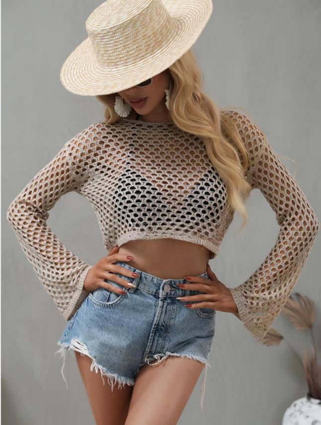 Sommerwind am Strand Locker sitzendes hohles Bikini-Strick-Sonnenschutzoberteil