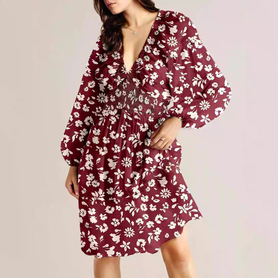 Kleid mit Bohemien-Print und elastischer Taille