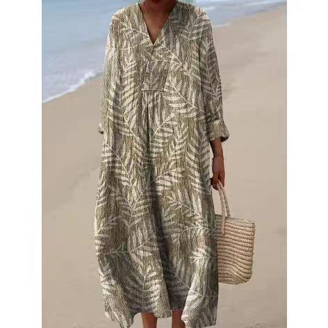 Lässiges Langarmkleid mit Blumenmuster und 3D-Print