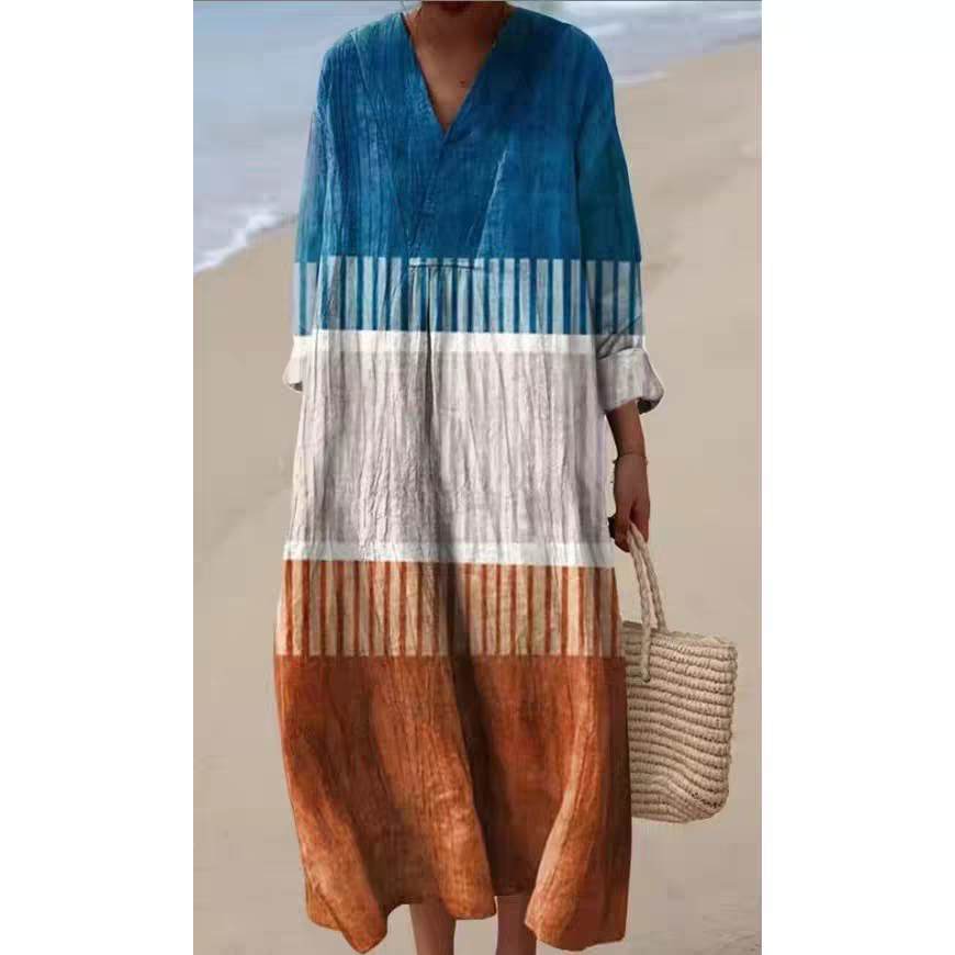 Lässiges Langarmkleid mit Blumenmuster und 3D-Print