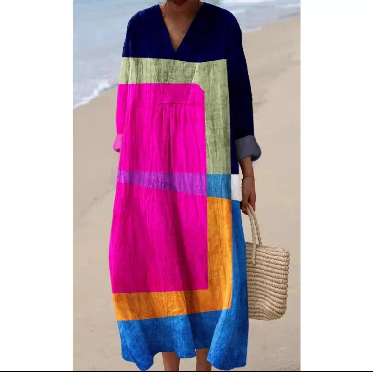 Lässiges Langarmkleid mit Blumenmuster und 3D-Print