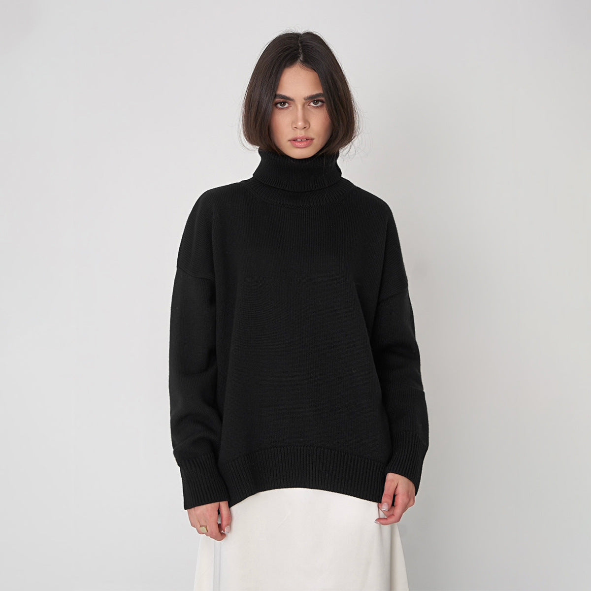 Einfarbiger Rollkragenpullover aus Kaschmir für Herbst und Winter locker gestrickt