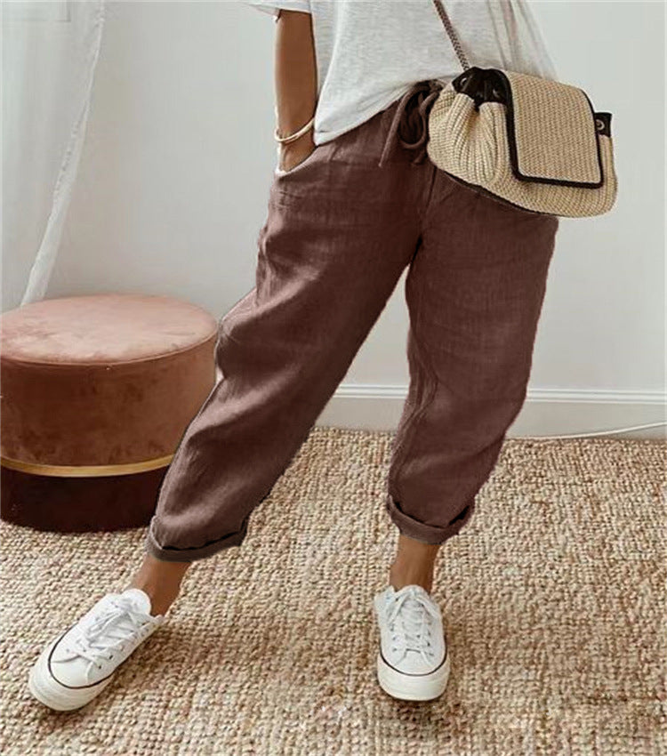 Bequeme Stretch-Freizeithose aus Baumwolle und Leinen