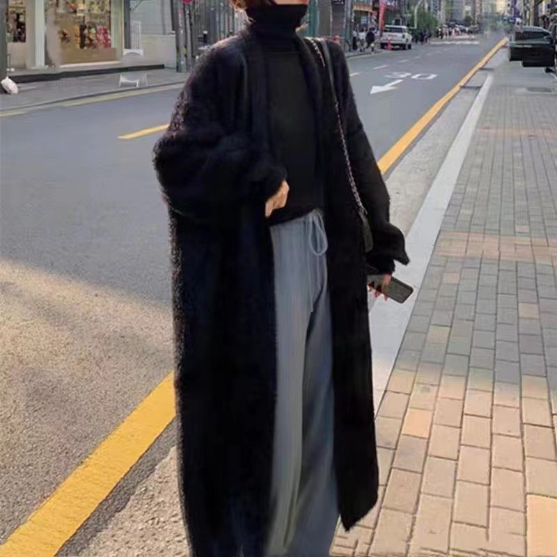 Knielange lockere Langarm-Pulloverjacke im Lazy-Style