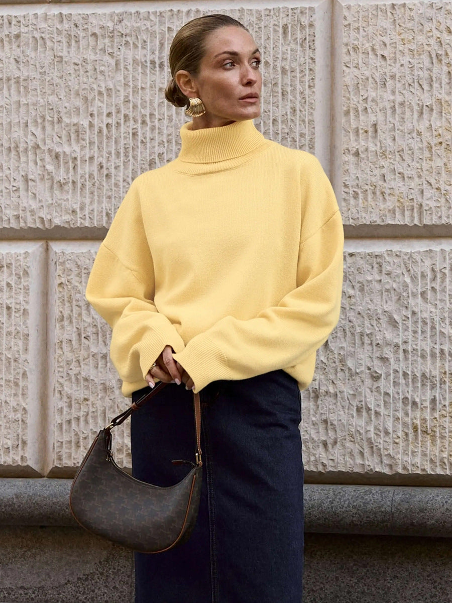 Einfarbiger Rollkragenpullover aus Kaschmir für Herbst und Winter locker gestrickt