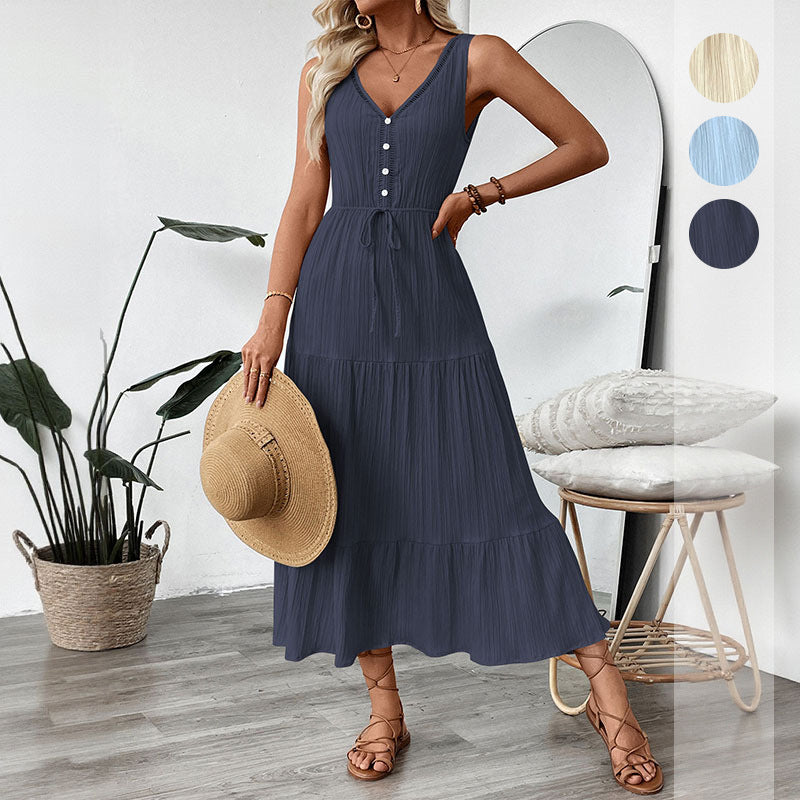 Elegantheit Einfaches und vielseitiges ärmelloses mit V-Ausschnitt Kleid