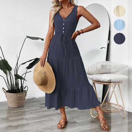 Elegantheit Einfaches und vielseitiges ärmelloses mit V-Ausschnitt Kleid