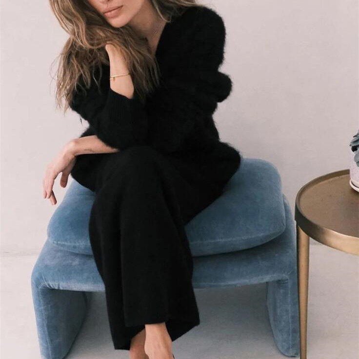 Lockerer weicher Strickpullover aus Nerzimitat mit langen Ärmeln