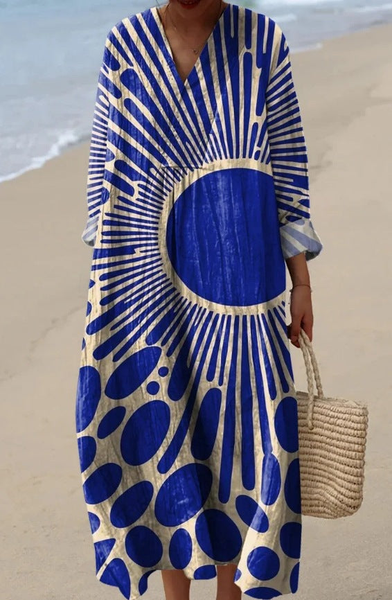 Lässiges Langarmkleid mit Blumenmuster und 3D-Print