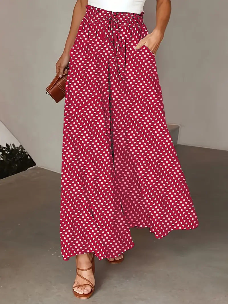 Bohemian elastischer Bund Polka Dot Print weites Bein Hose langer Rock