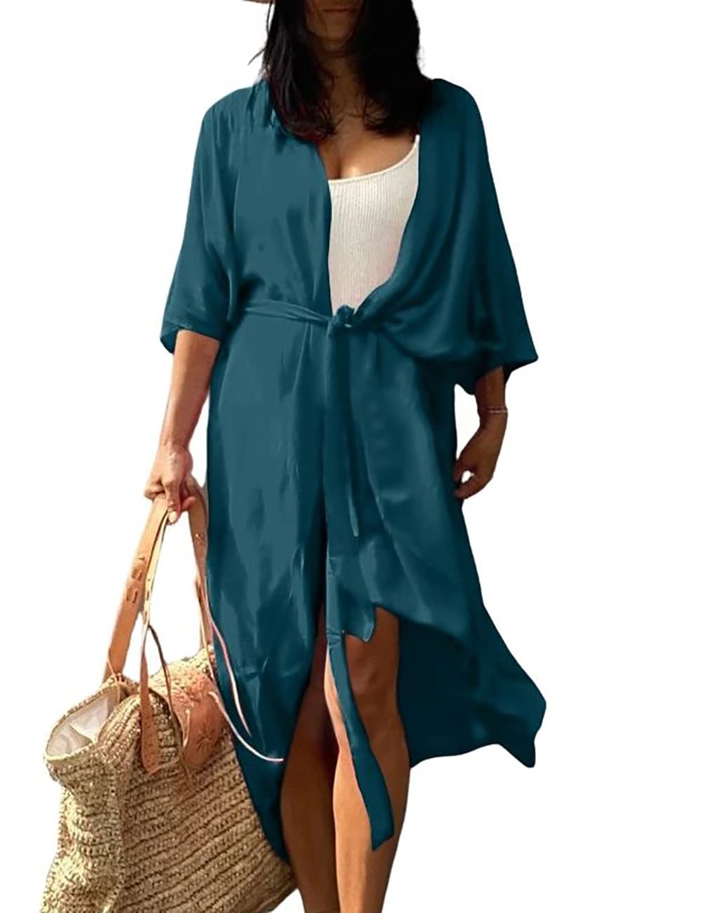 Bsubseach Stylish Tie Dye Open Front Long Kimono Swimsuit Cover Up for Women Swimwear Cover Ups