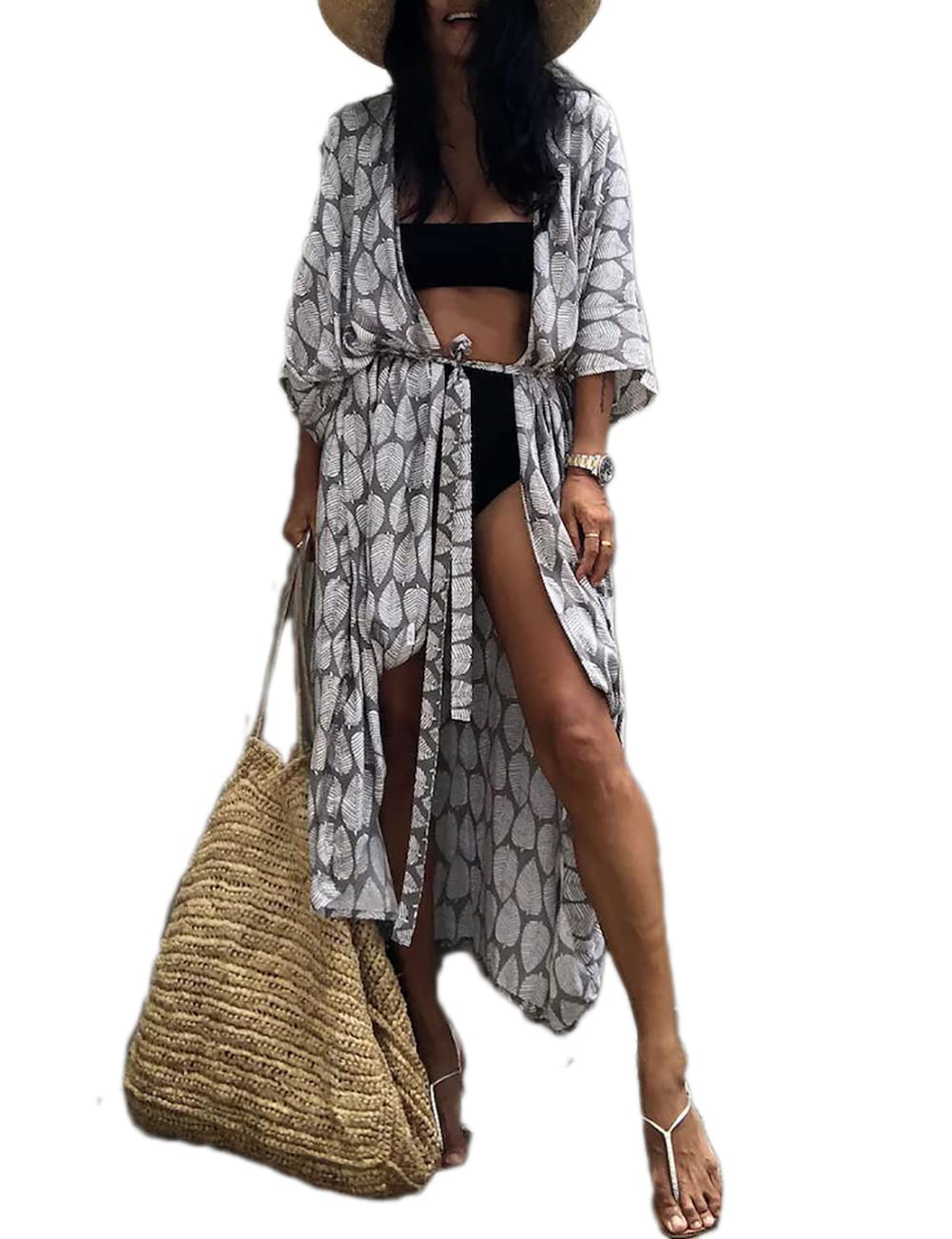 Bsubseach Stylish Tie Dye Open Front Long Kimono Swimsuit Cover Up for Women Swimwear Cover Ups