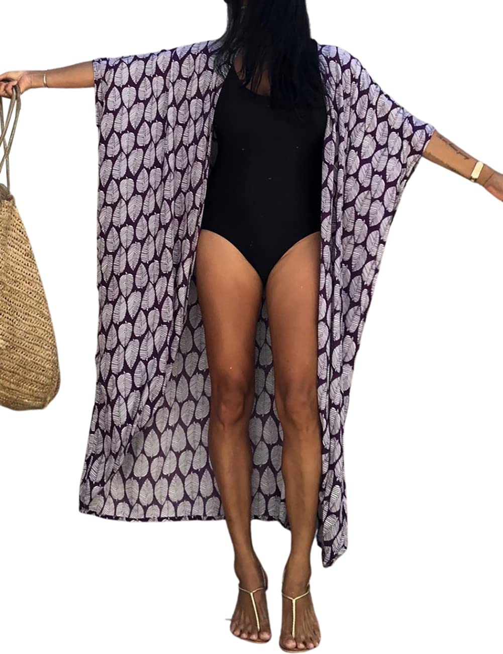 Bsubseach Stylish Tie Dye Open Front Long Kimono Swimsuit Cover Up for Women Swimwear Cover Ups