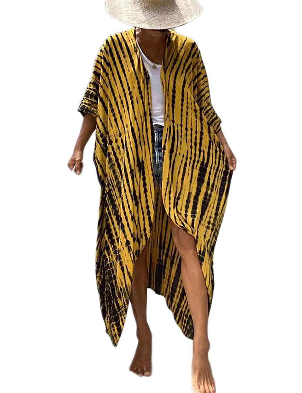 Bsubseach Stylish Tie Dye Open Front Long Kimono Swimsuit Cover Up for Women Swimwear Cover Ups