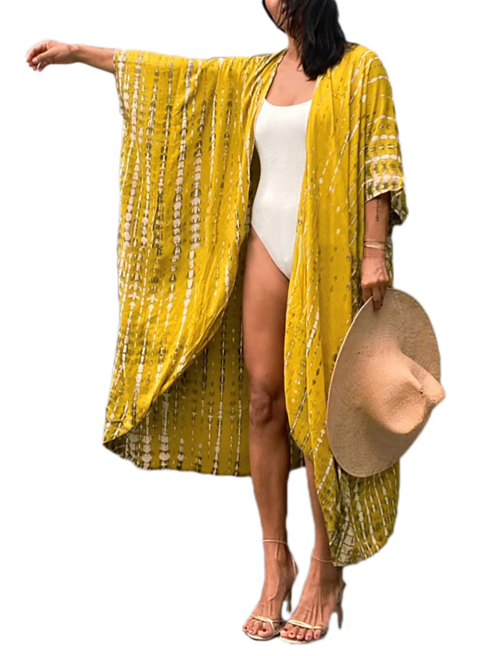 Bsubseach Stylish Tie Dye Open Front Long Kimono Swimsuit Cover Up for Women Swimwear Cover Ups