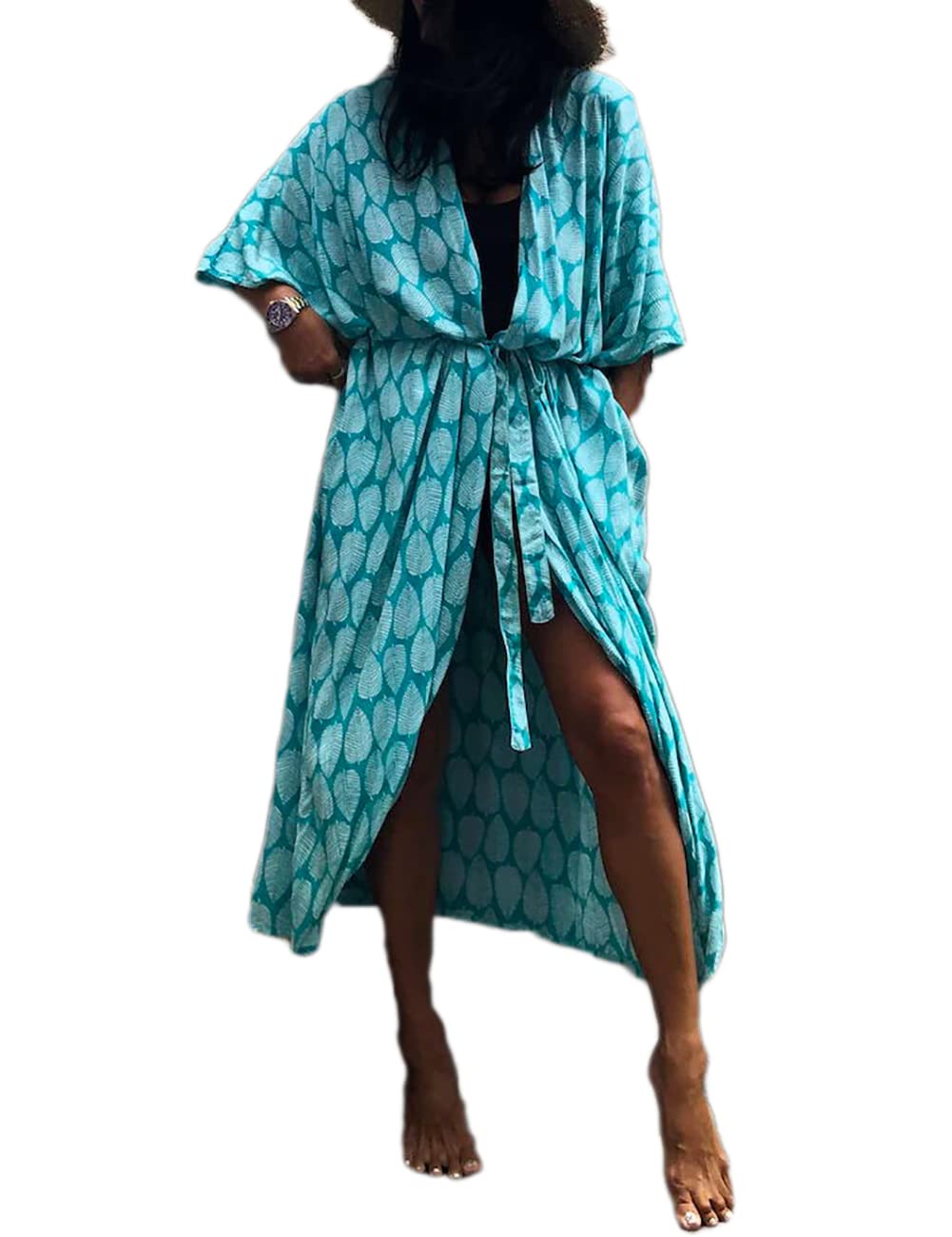 Bsubseach Stylish Tie Dye Open Front Long Kimono Swimsuit Cover Up for Women Swimwear Cover Ups