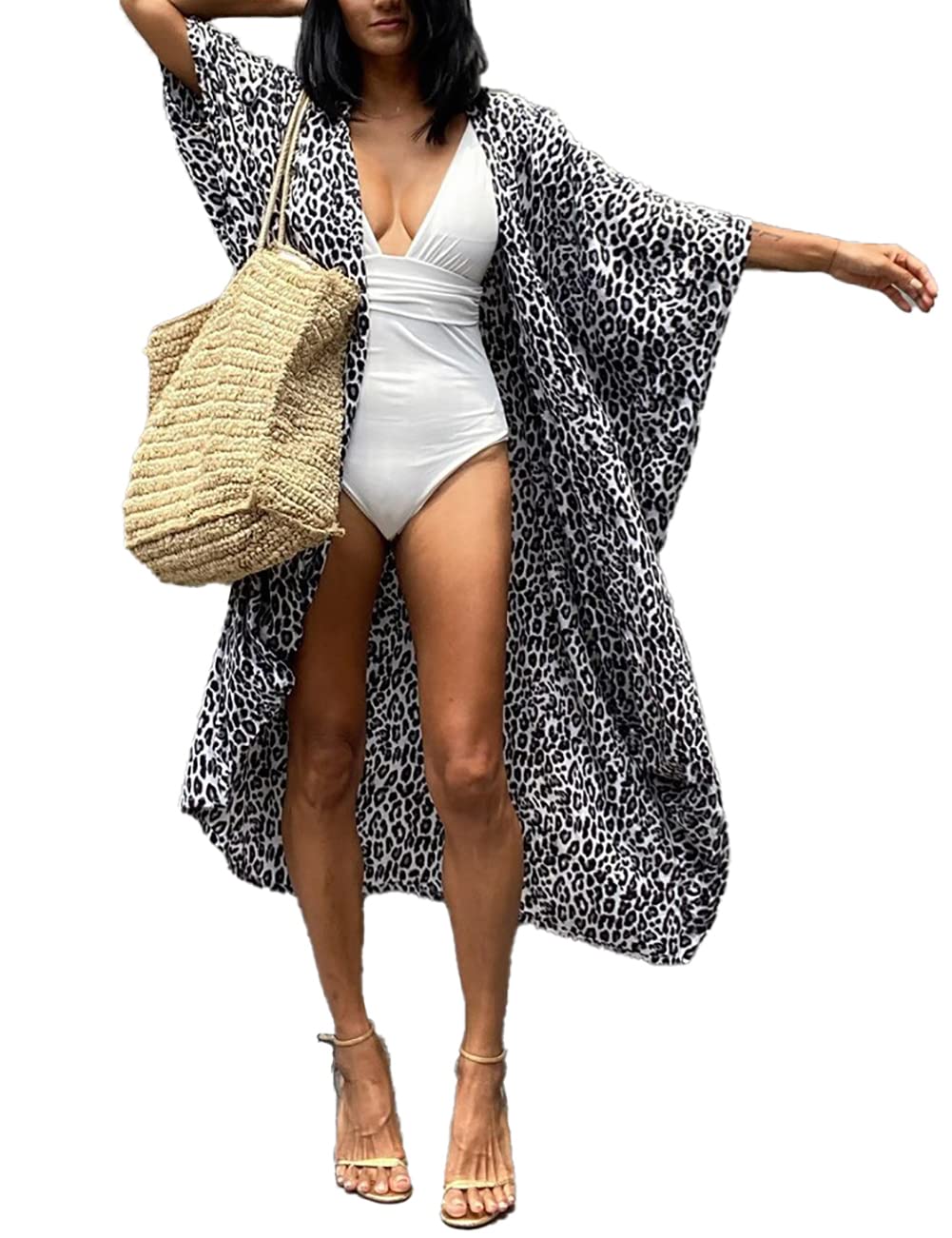 Bsubseach Stylish Tie Dye Open Front Long Kimono Swimsuit Cover Up for Women Swimwear Cover Ups