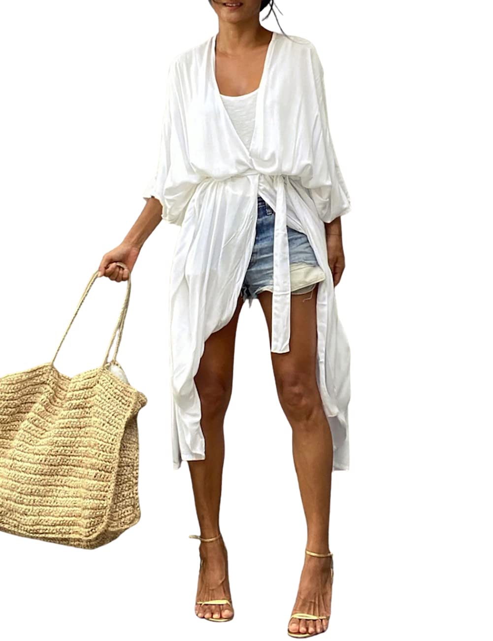 Bsubseach Stylish Tie Dye Open Front Long Kimono Swimsuit Cover Up for Women Swimwear Cover Ups