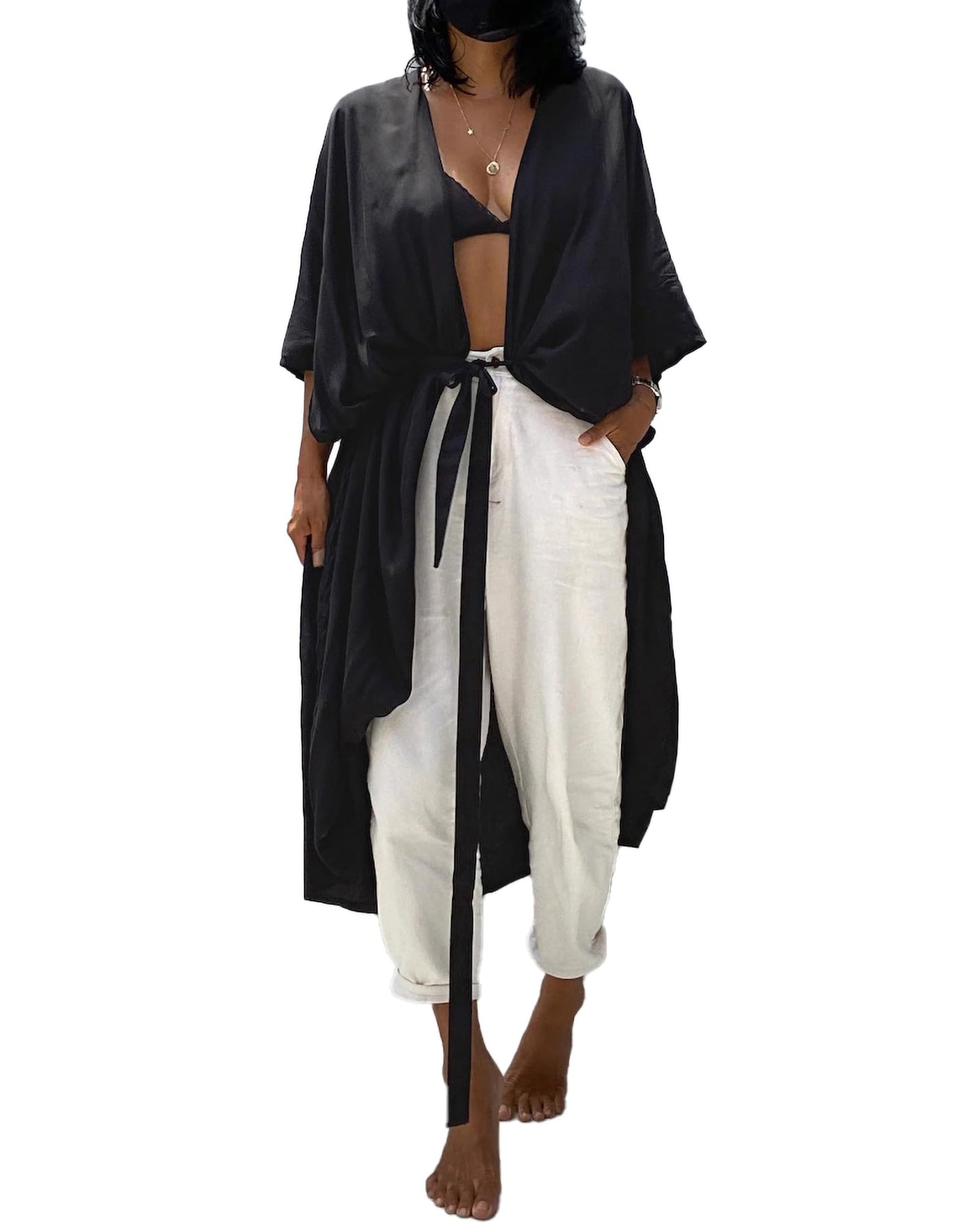 Bsubseach Stylish Tie Dye Open Front Long Kimono Swimsuit Cover Up for Women Swimwear Cover Ups