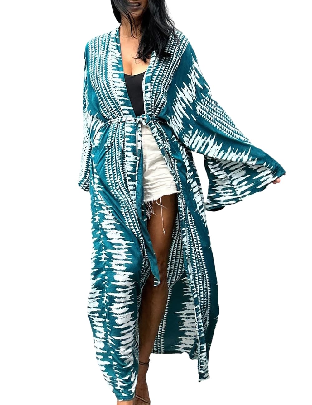 Bsubseach Stylish Tie Dye Open Front Long Kimono Swimsuit Cover Up for Women Swimwear Cover Ups