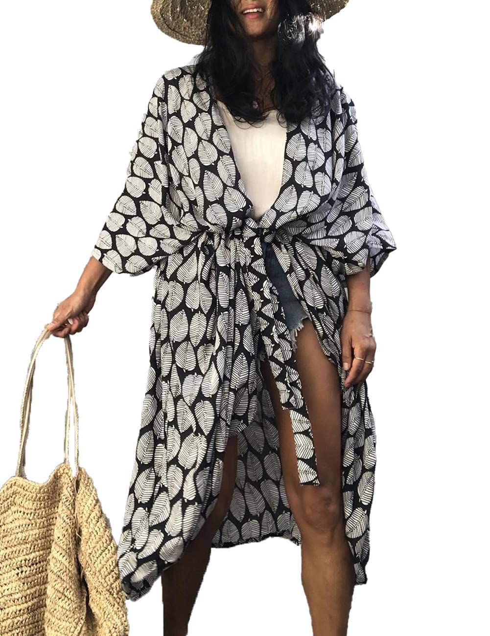 Bsubseach Stylish Tie Dye Open Front Long Kimono Swimsuit Cover Up for Women Swimwear Cover Ups