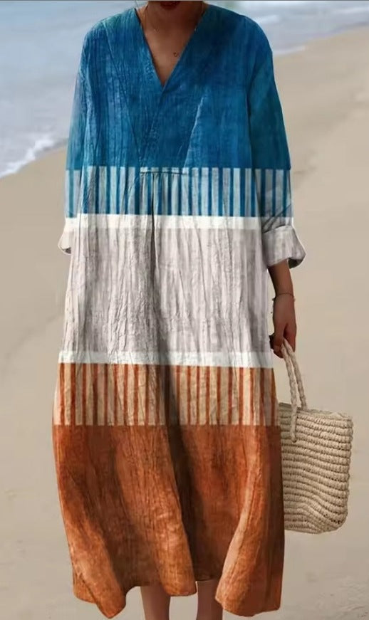 Lässiges Langarmkleid mit Blumenmuster und 3D-Print