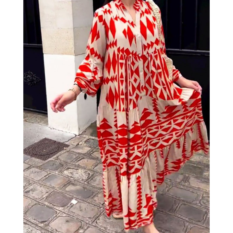 Übergroßes langes Kleid mit Bohemian-Print