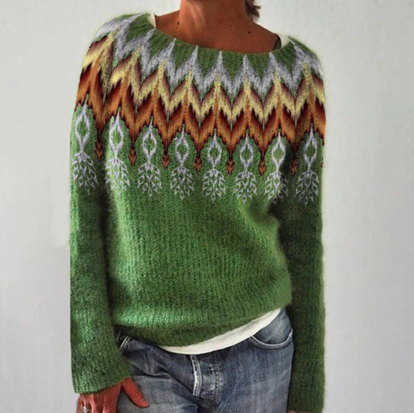 Mehrfarbiger lockerer Strickpullover mit Rundhalsausschnitt