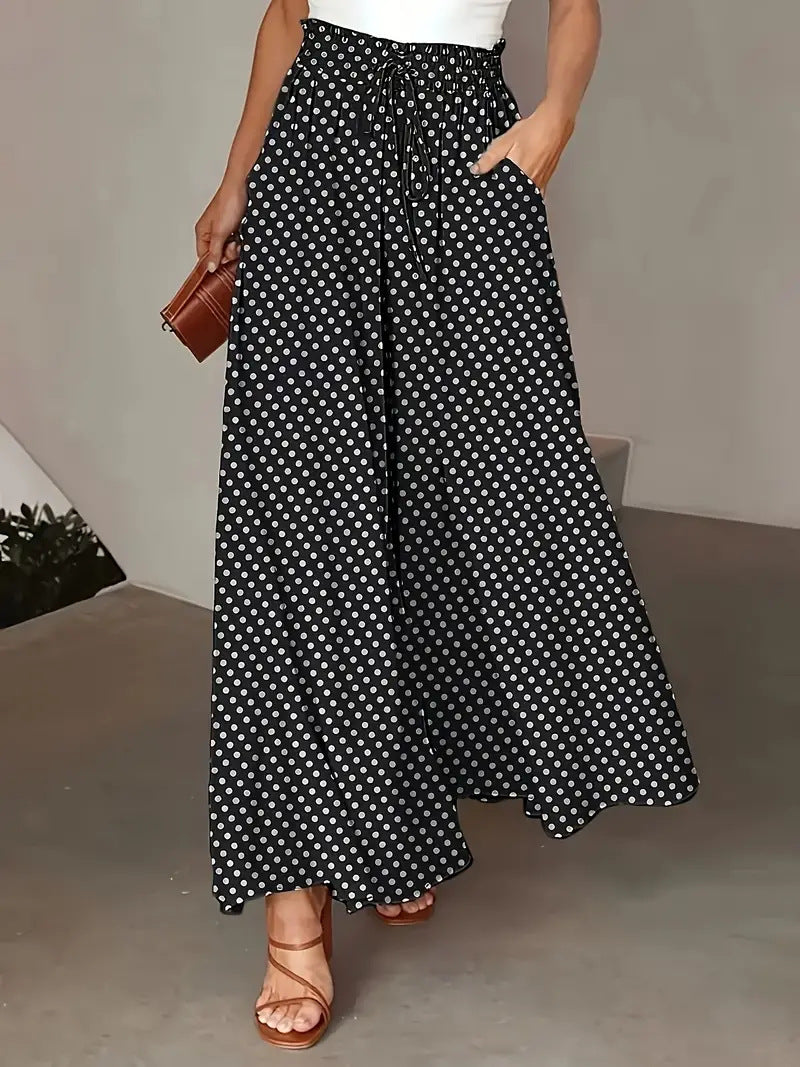Bohemian elastischer Bund Polka Dot Print weites Bein Hose langer Rock