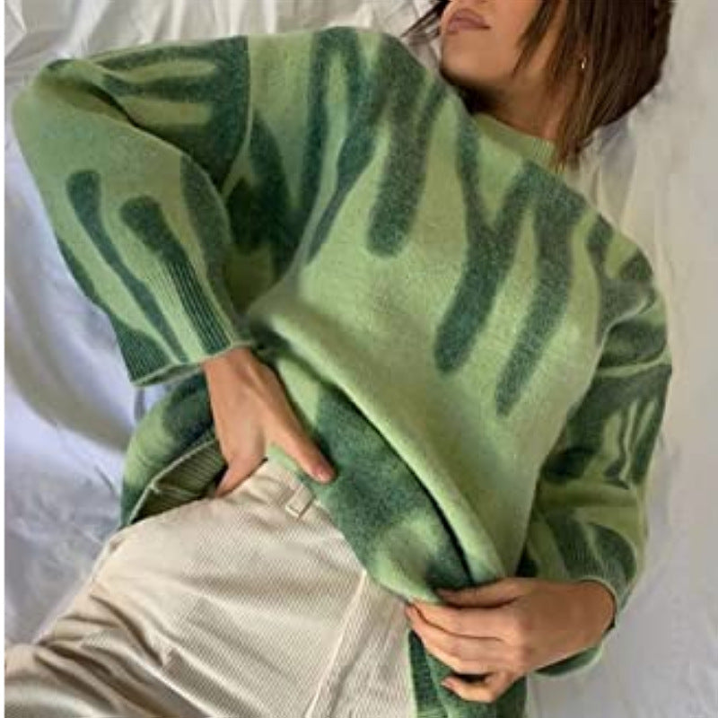 Lockerer vielseitiger Pullover im Lazy-Style mit Aufdruck für Damen