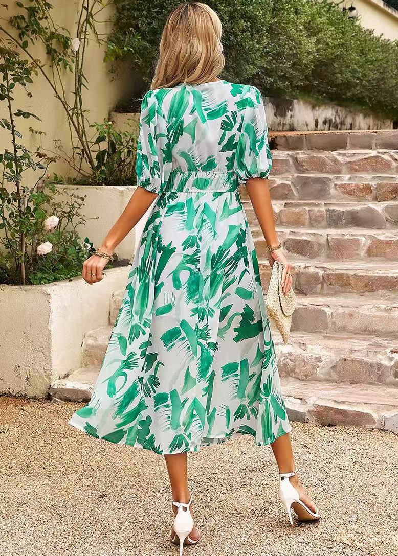 Böhmischer Stil Kleid mit V-Ausschnitt und Print