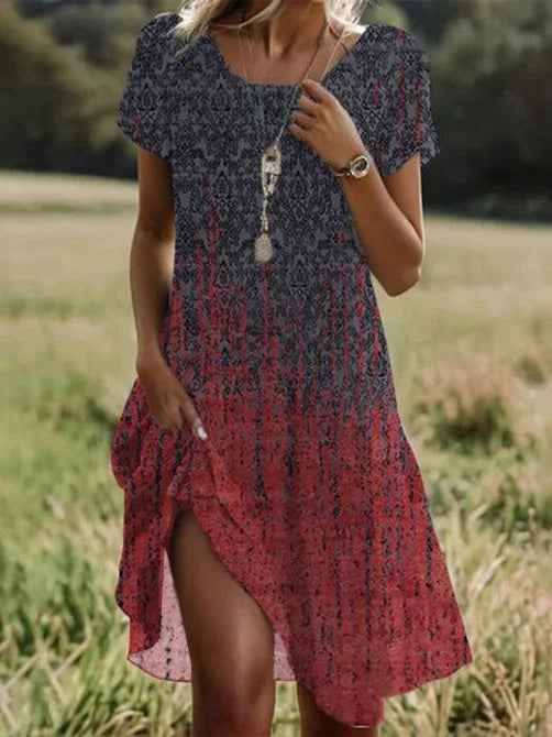 Sommer liches hohles langes Kleid im literarischen Folk-Stil