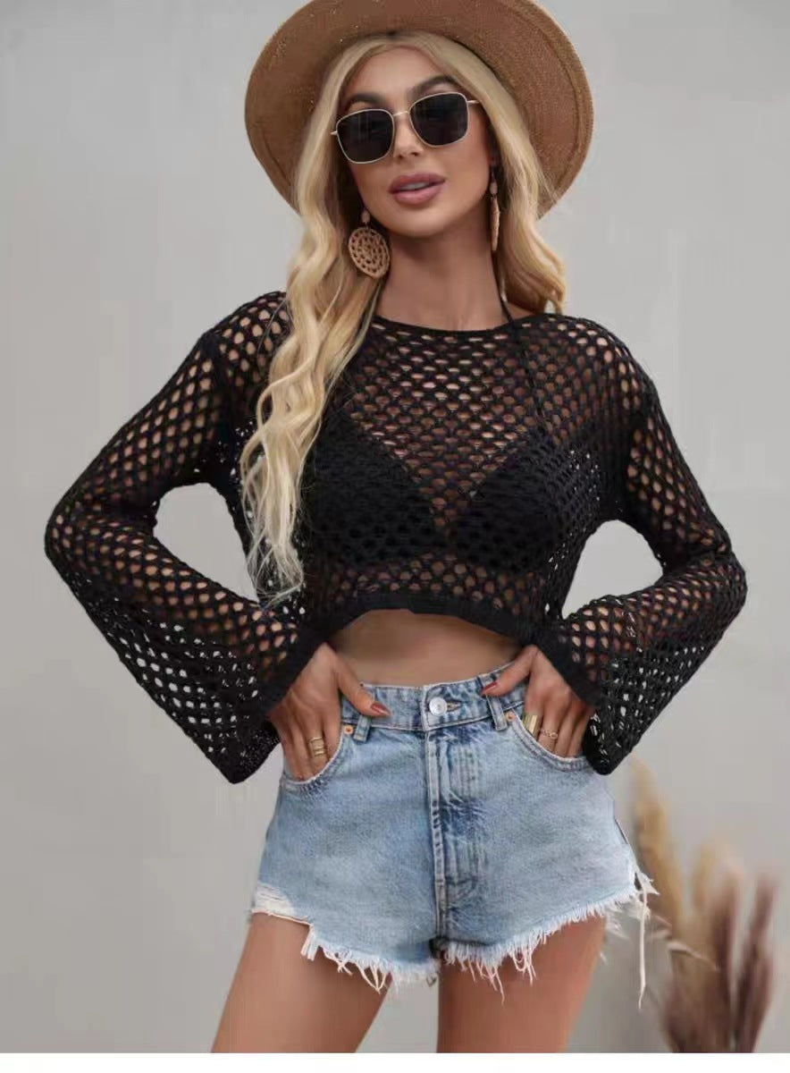 Sommerwind am Strand Locker sitzendes hohles Bikini-Strick-Sonnenschutzoberteil