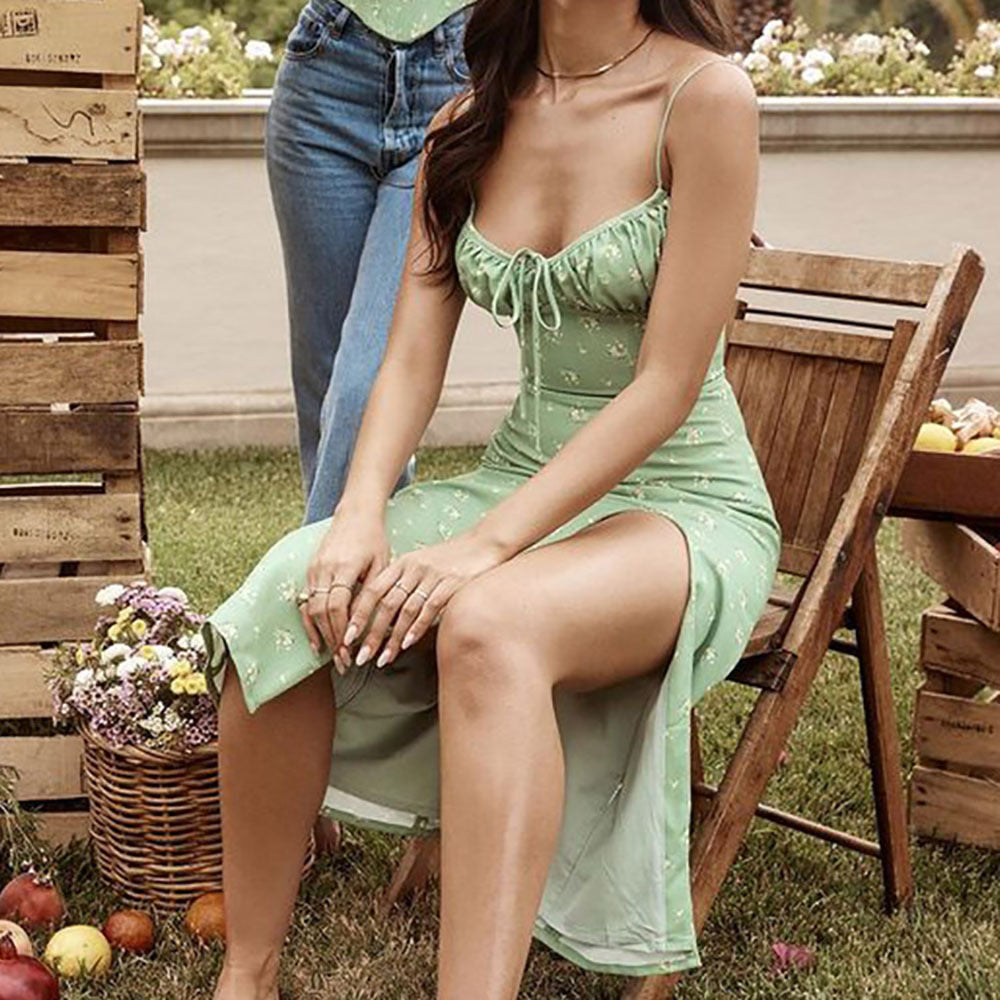 Blumenduft Sexy bedruckter Strapsrock mit Schnürung und Schlitz