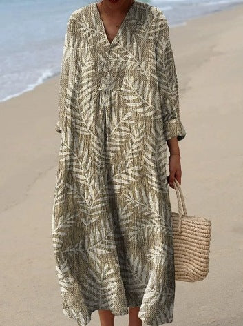 Lässiges Langarmkleid mit Blumenmuster und 3D-Print