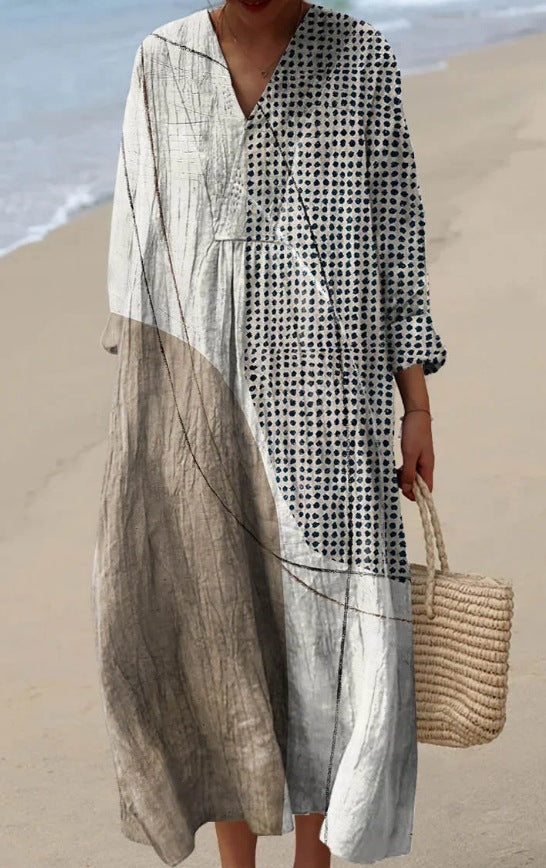 Lässiges Langarmkleid mit Blumenmuster und 3D-Print