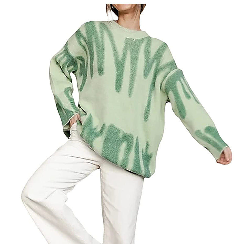 Lockerer vielseitiger Pullover im Lazy-Style mit Aufdruck für Damen