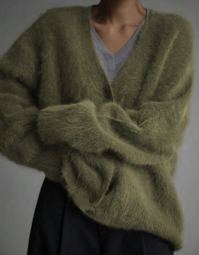 Lockerer weicher Strickpullover aus Nerzimitat mit langen Ärmeln