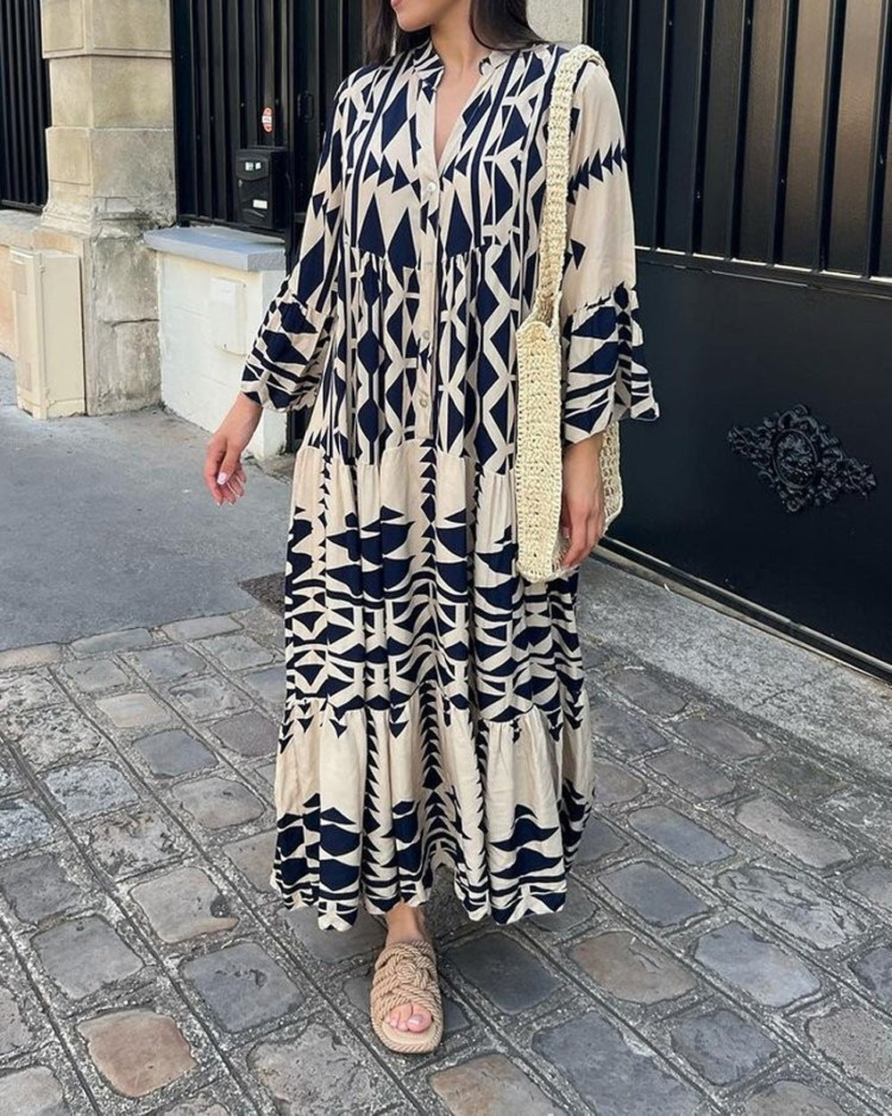 Übergroßes langes Kleid mit Bohemian-Print
